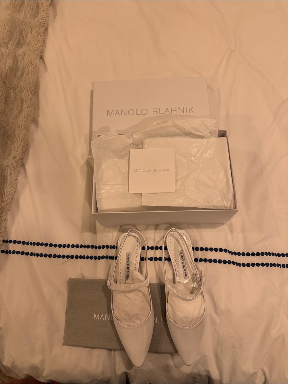 Manolo Blahnik White Pointed Slingback Pumps with Box